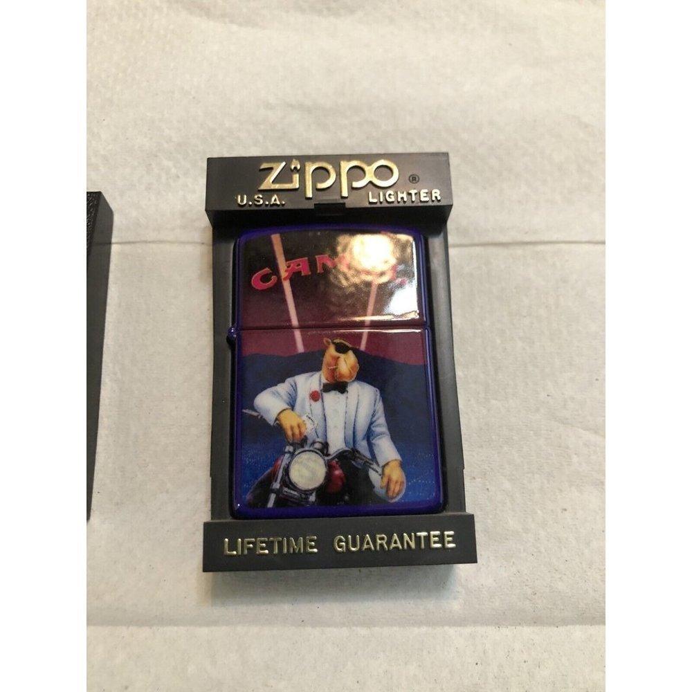 CAMEL CIGARETTES ZIPPO LIGHTER VINTAGE 1990s RARE JOE CAMEL Motorcycle Seal
